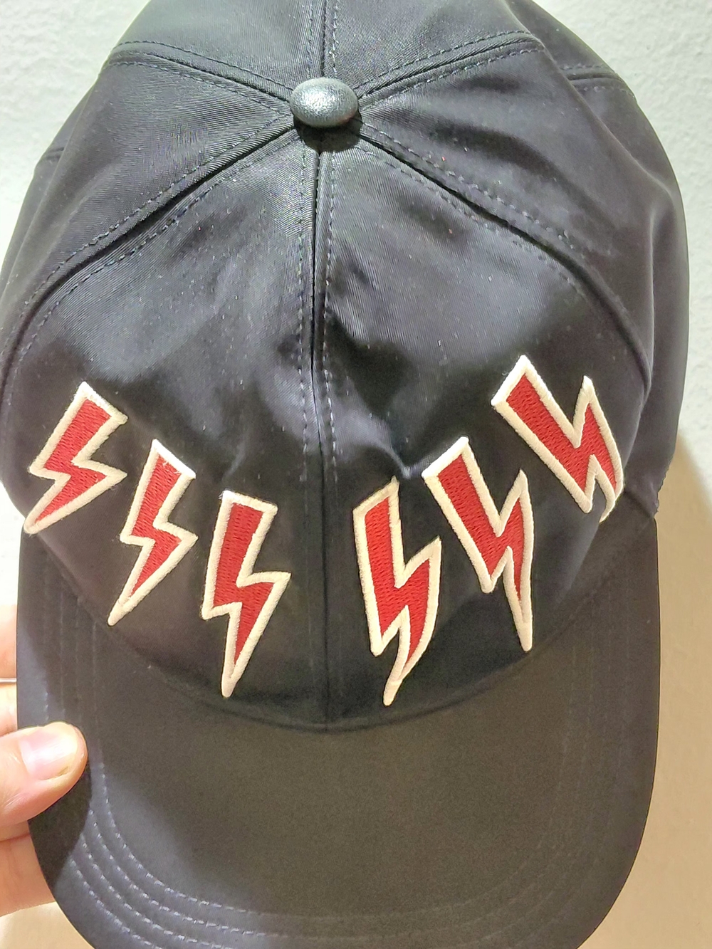 Neil Barrett Black Baseball Cap with Red and White Lightning Patches